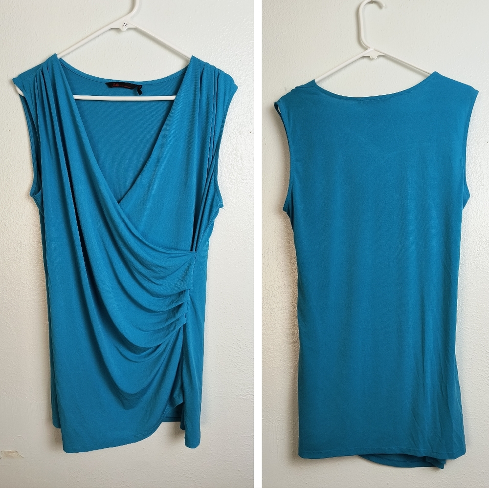 Sofia Vergara XL Ruched Faux Wrap Top Blouse Blue Azure